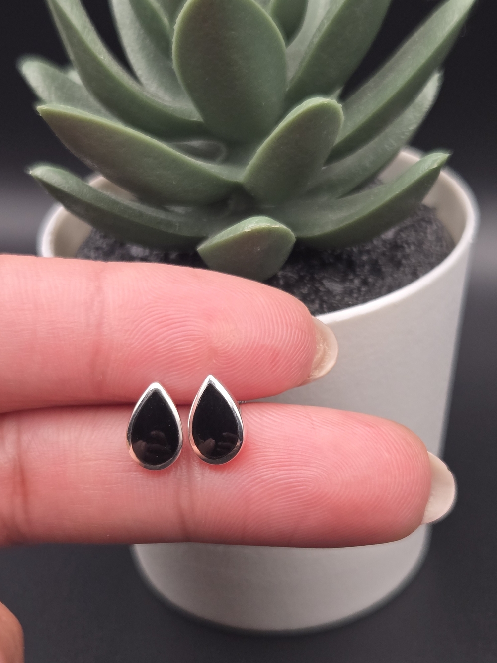 .925 Sterling Silver Classic Teardrop Black Onyx Sterling Silver Stud Earrings